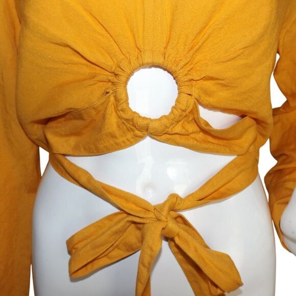 & OTHER STORIES Crop Top, 12, Yellow, Grommet/Strappy, Long Sleeve, V-neck Linen - Picture 2 of 16